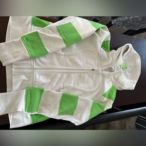 Woman’s Lululemon Scuba Hoodie. Size 12. Stripe white and neon green.